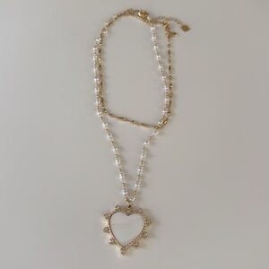 Gold and White Heart Pendant Necklace Set
